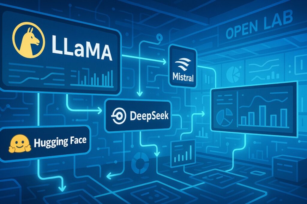 Generált kép, amin open source MI API modellek láthatók