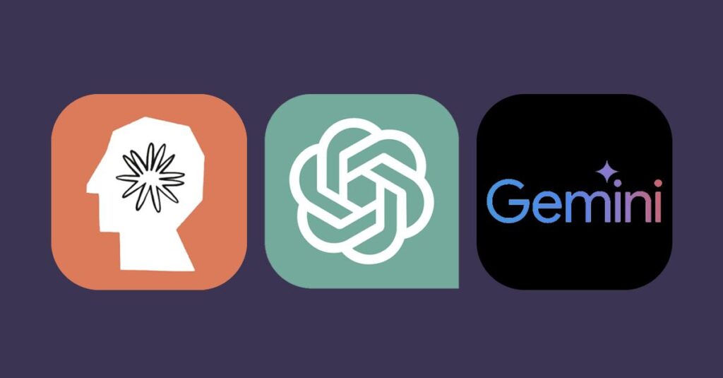 A három nagy modell Claude, ChatGPT és a Gemini logója egy képen.
