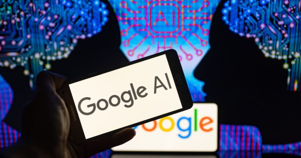 Generált képen a Google logó és a Google AI felirat, az MI kurzusokra utalva.