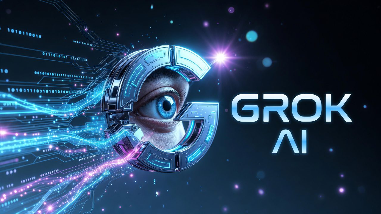 Generált kép GROK AI felirattal és egy mindig figyelő szemmel.