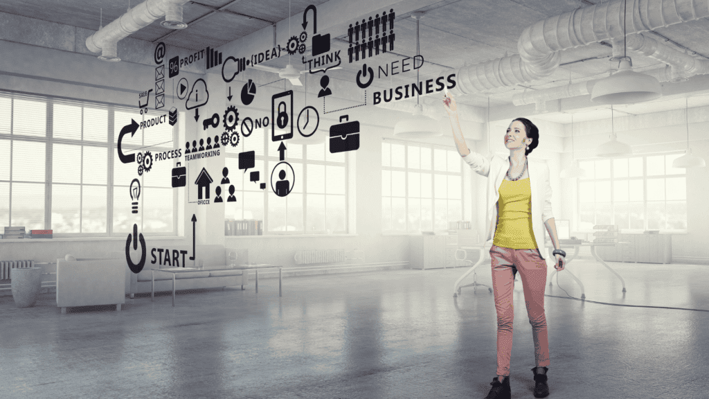 A generált képen egy üzleti folyamat felépítése látható infógrafikán.