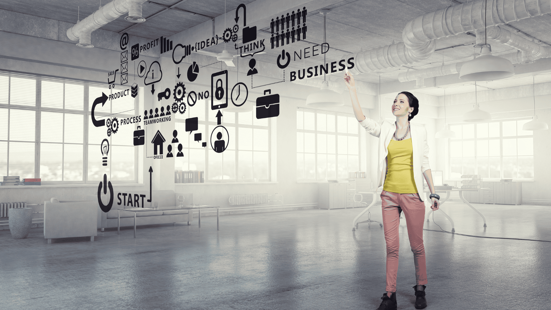 A generált képen egy üzleti folyamat felépítése látható infógrafikán.