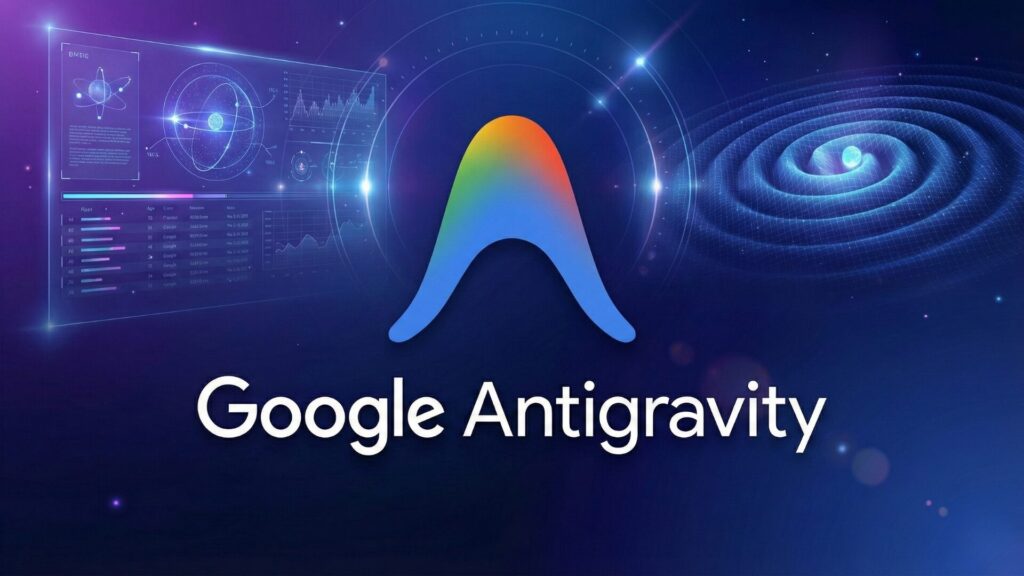 Google Antigravity felirat, logó arculati környezetben.
