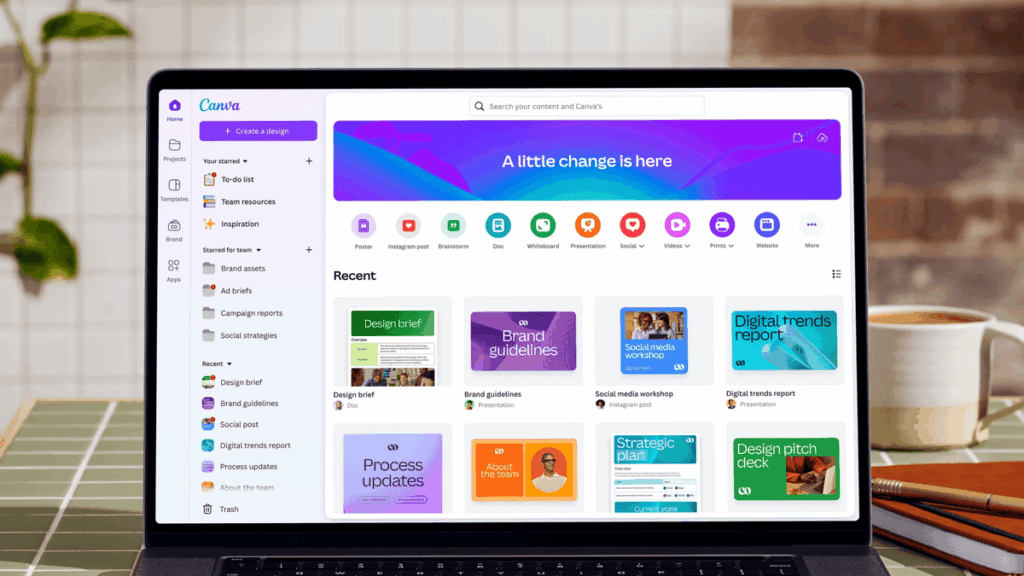 canva dashboard egy laptop képernyőjén