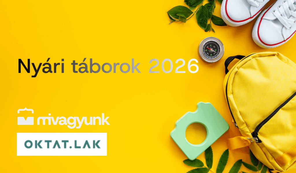 sárga háttéren nyári táborok felirat, mivagyunk és oktat.lak logó