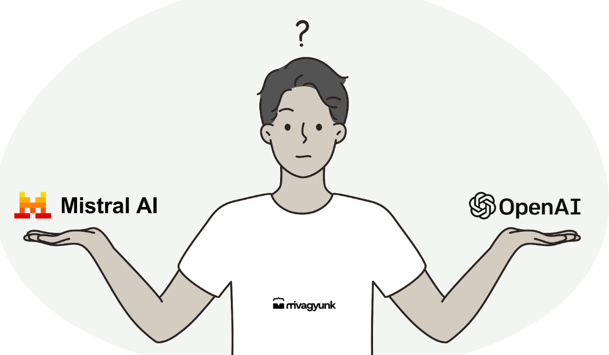 egy mérlegelő ember rajza, melyiket válassza az openai-t vagy a mistral ai-t