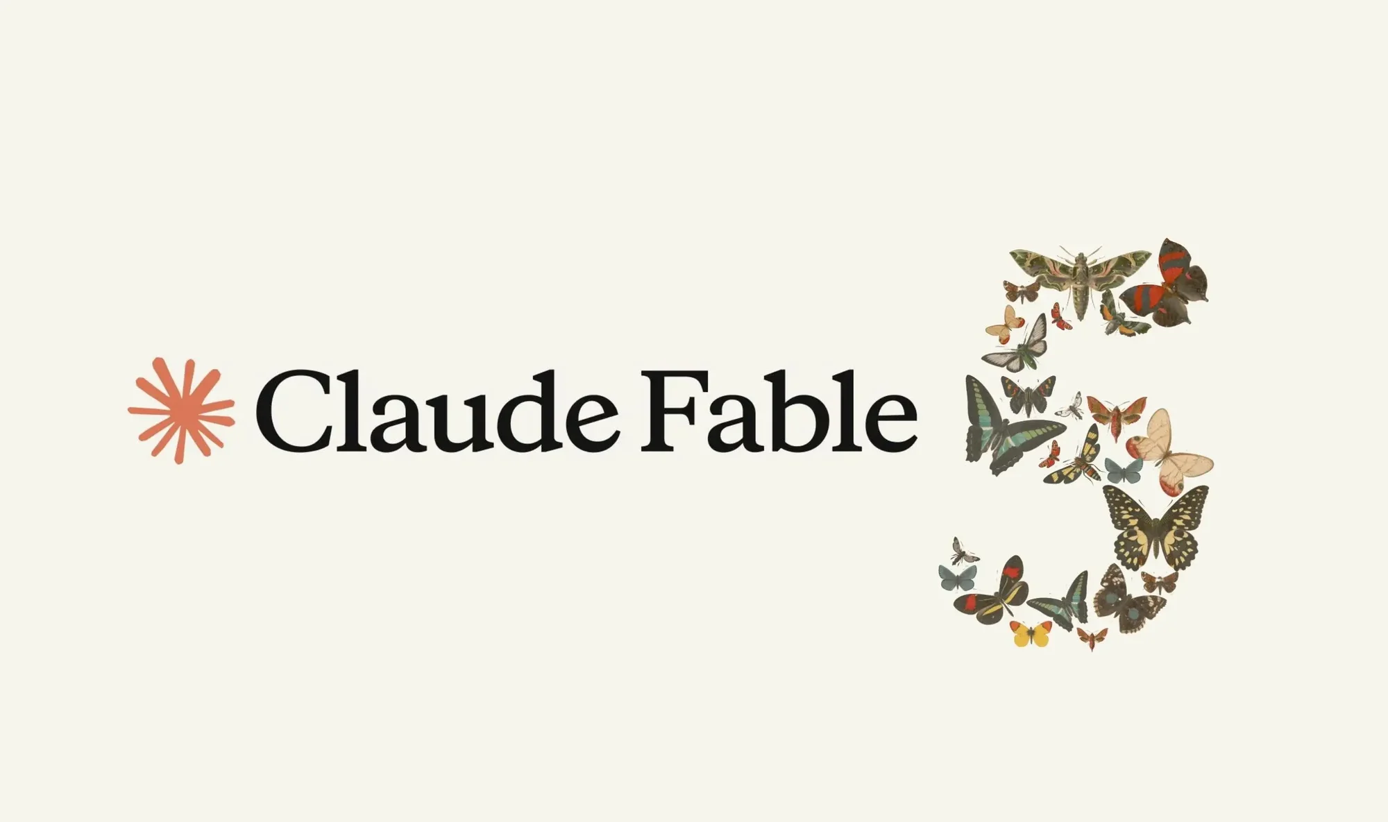 Claude Fable 5 felirat világos háttéren, mellette pillangókból kirakott 5-ös szám az Anthropic prémium MI-modelljéről szóló cikk borítóképén.