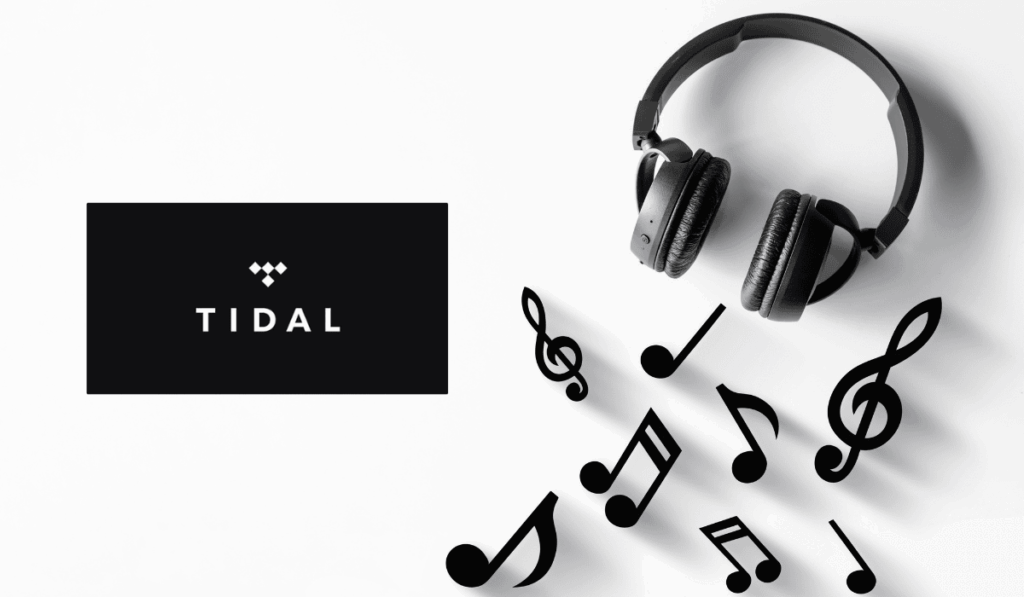 TIDAL-logó fejhallgatóval és zenei hangjegyekkel, a streamingplatform MI-generált zenékre vonatkozó új szabályaihoz.