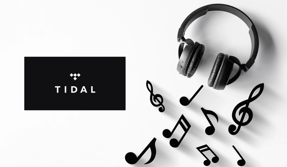 TIDAL-logó fejhallgatóval és zenei hangjegyekkel, a streamingplatform MI-generált zenékre vonatkozó új szabályaihoz.