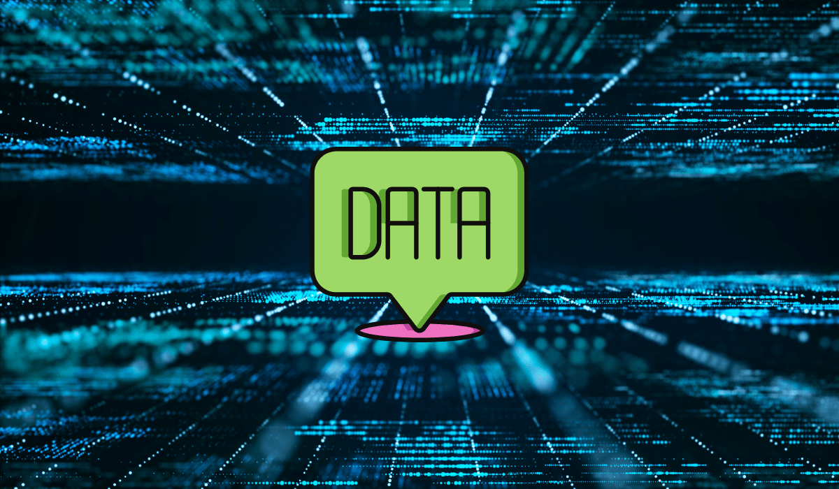 Digitális adathálózat közepén zöld, DATA feliratú jelölőbuborék, amely az adatcímkézés és az MI-modellek tanításának hátterét szemlélteti.