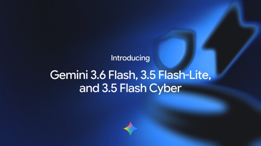 A Google három új Gemini modelljének bejelentése kék, kiberbiztonsági motívumokkal: Gemini 3.6 Flash, 3.5 Flash-Lite és 3.5 Flash Cyber.