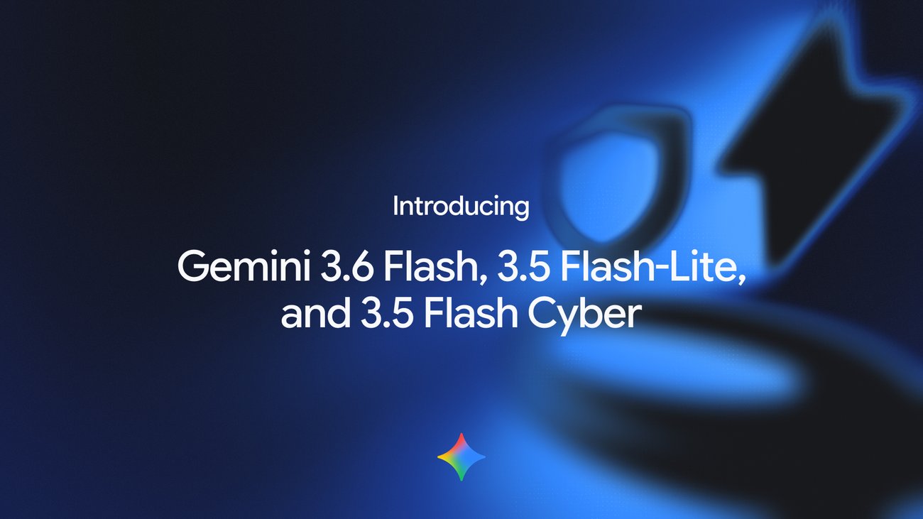 A Google három új Gemini modelljének bejelentése kék, kiberbiztonsági motívumokkal: Gemini 3.6 Flash, 3.5 Flash-Lite és 3.5 Flash Cyber.