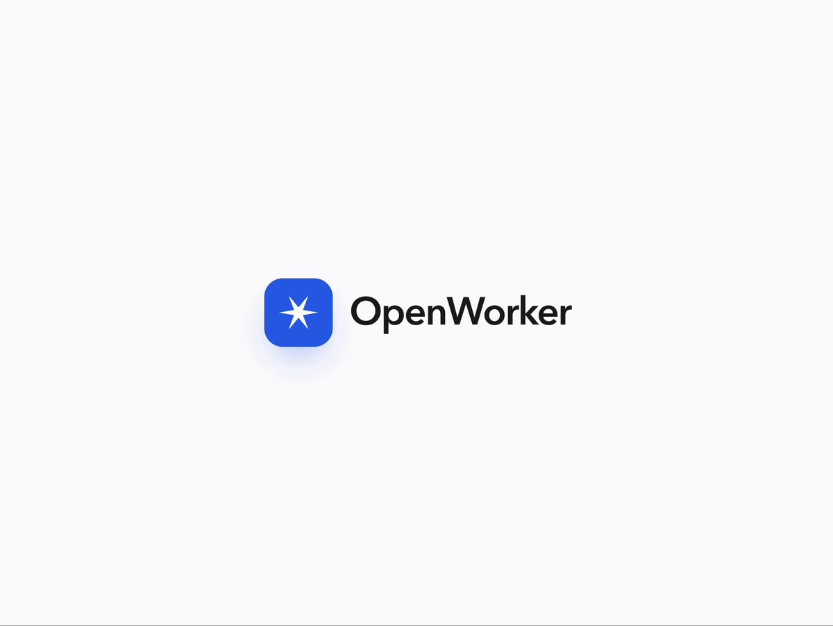Az OpenWorker logója fehér háttéren, kék négyzetben látható fehér csillaggal.