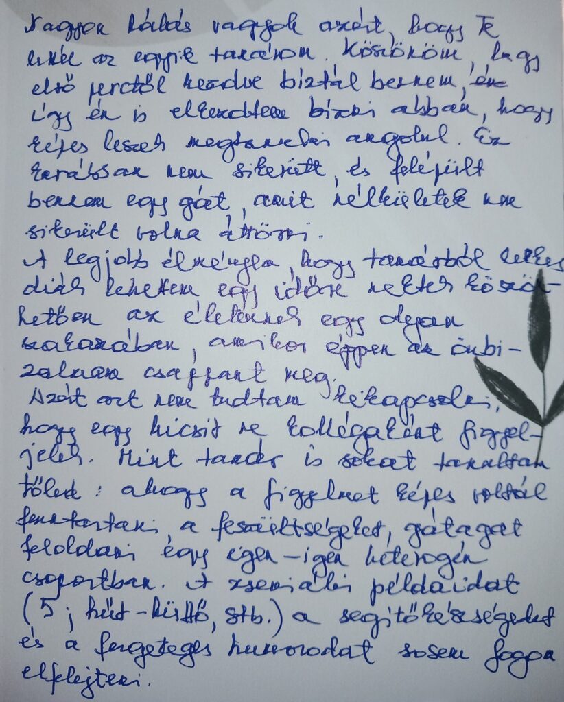 Kézzel írt üzenet egy tanítványtól.
